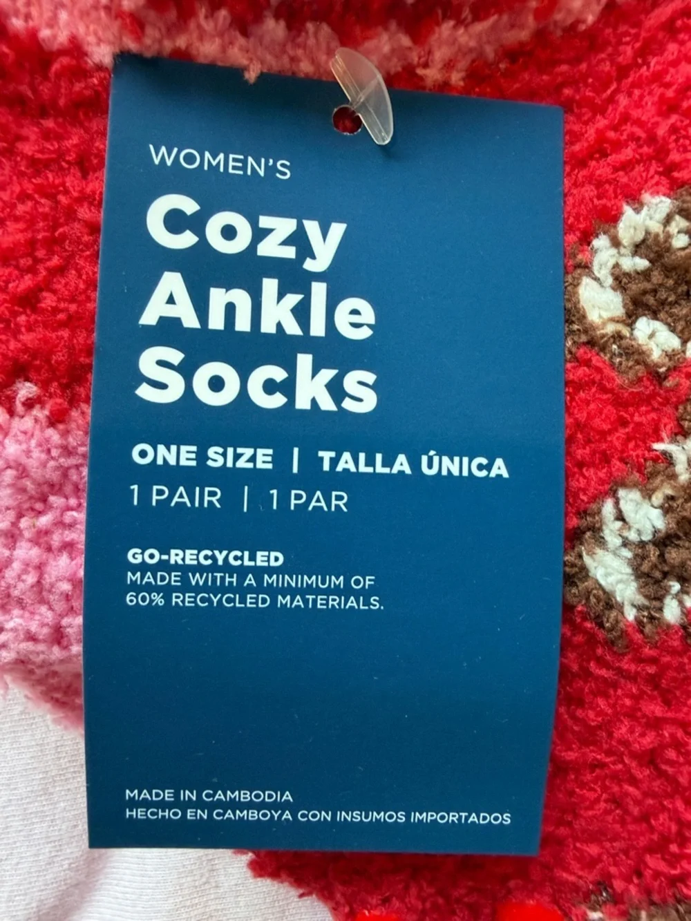 Old Navy Red & Pink Fuzzy Holiday Gingerbread Grip Socks